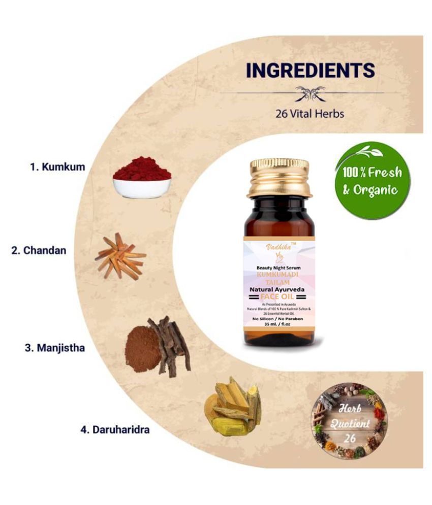 Vadhika Ayurvedic Kumkumadi Face Oil For Skin Brightening & Glowing