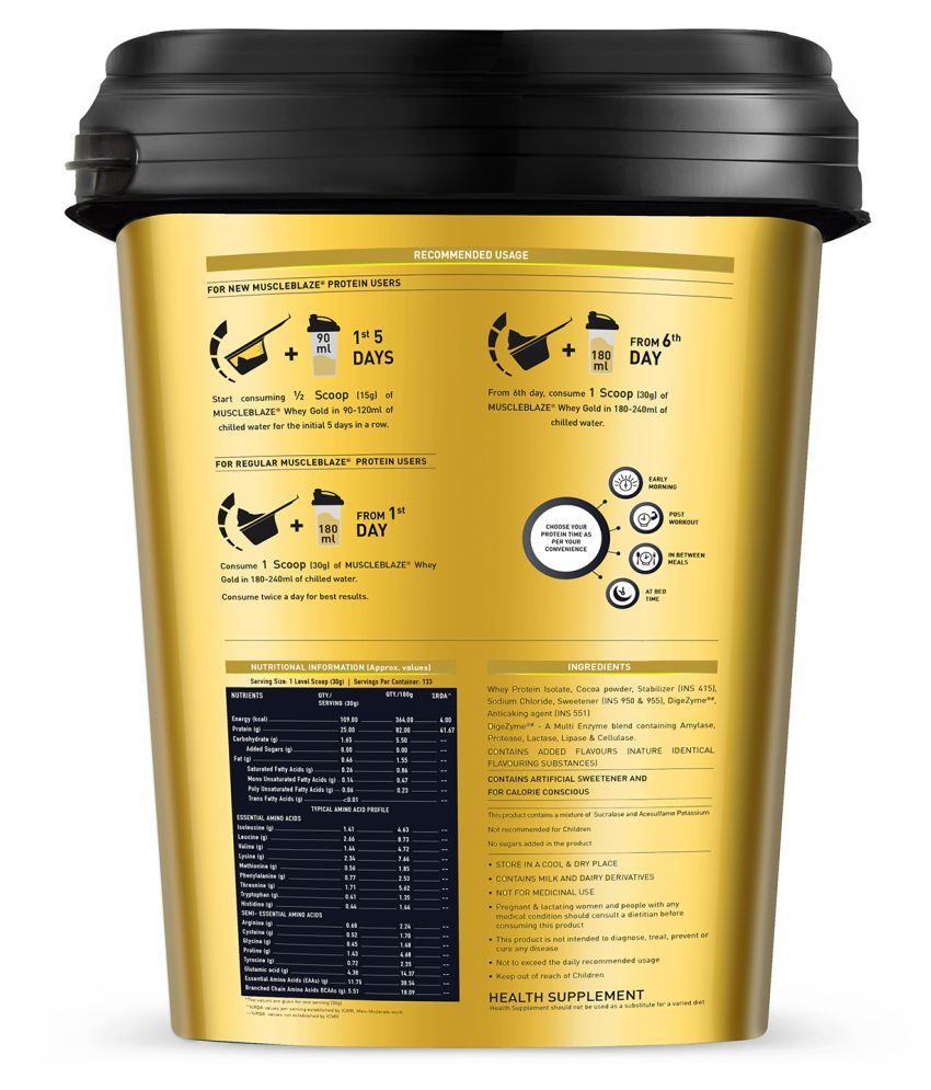 MuscleBlaze Whey Gold, 100 Whey Protein Isolate, Labdoor USA Certified