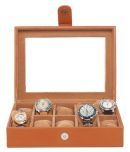 Leather World 5.5  litres Tan PU Leather Designer Watch Display Case with Clasp Closure Travel Bag