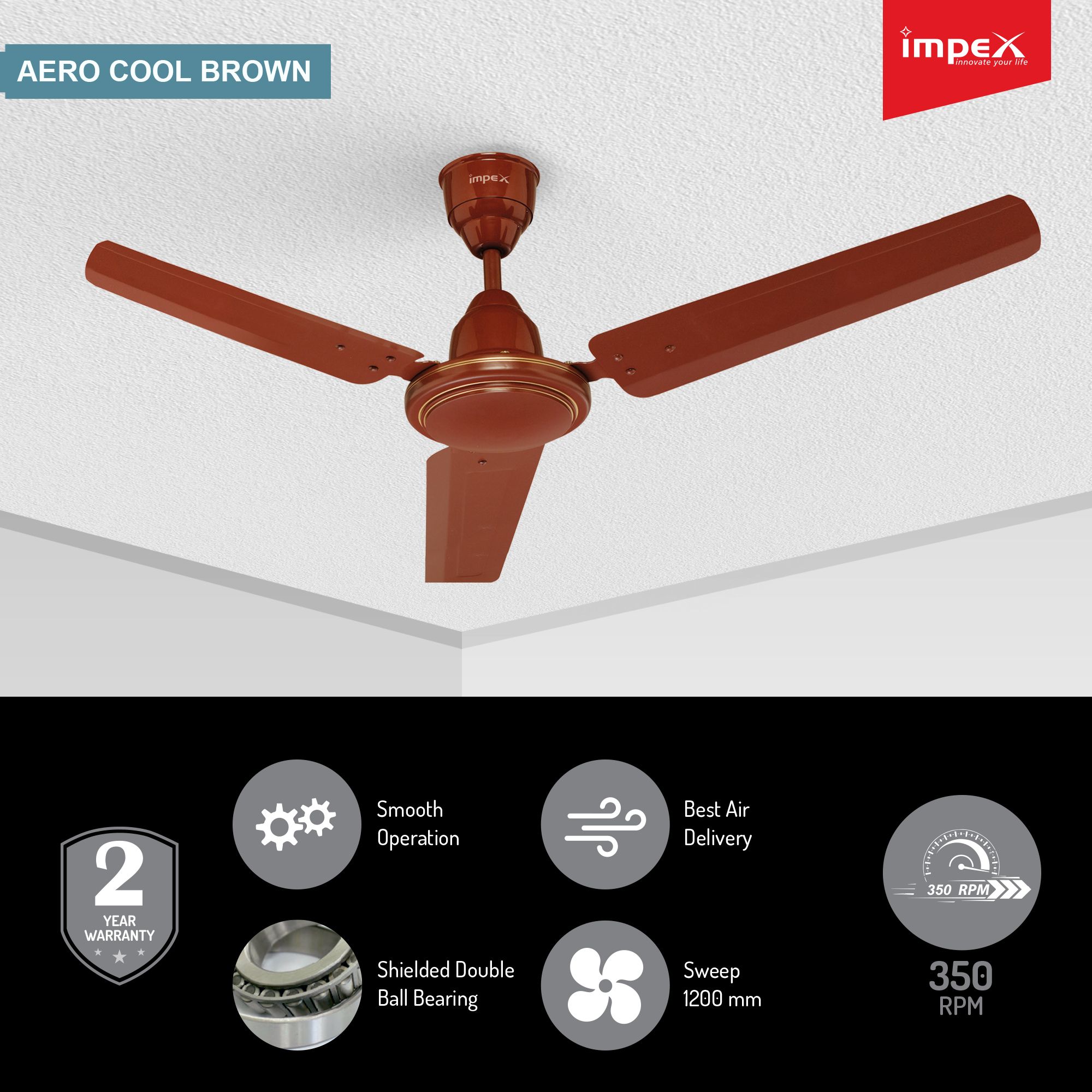 Impex 1200 AERO COOL 3 Blade Ceiling Fan Brown Price in India Buy