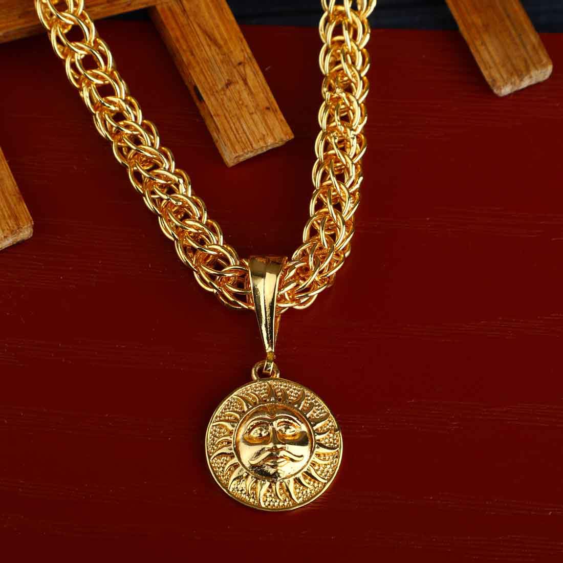 Large Surya Locket Gold Plated with Chain in God Pendant for men and women 