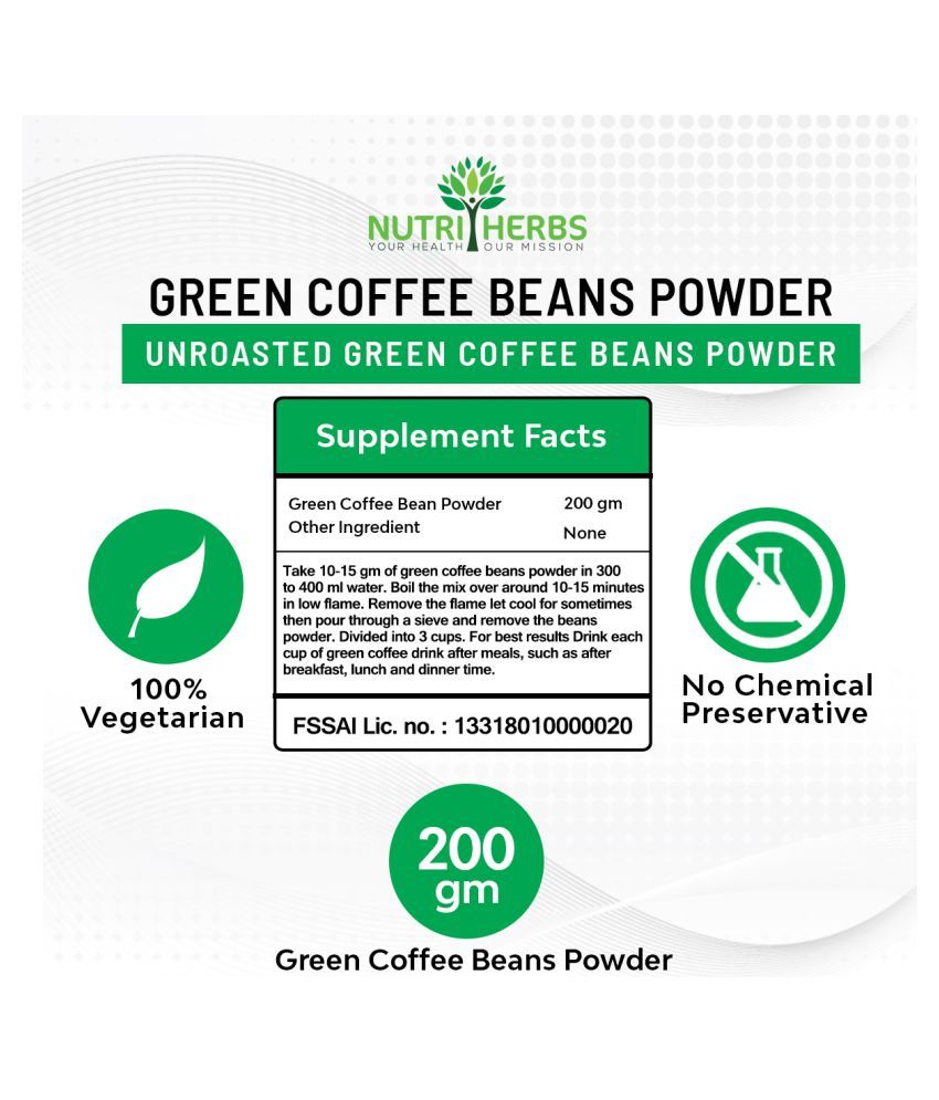 Nutriherbs Green Coffee Beans Powder 100 Natural & Pure Product Decaffeinated & Unroasted