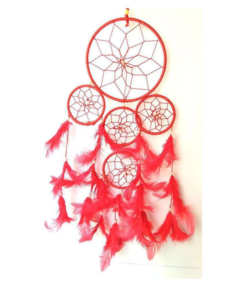     			Dream Catcher Feather Red Dream Catcher - Pack of 1 ( 62 X 18 cms )