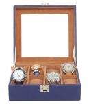 Leather World 8 Watch Box Blue PU Leather Designer Watch Display Case with Lock Closure Travel Bag