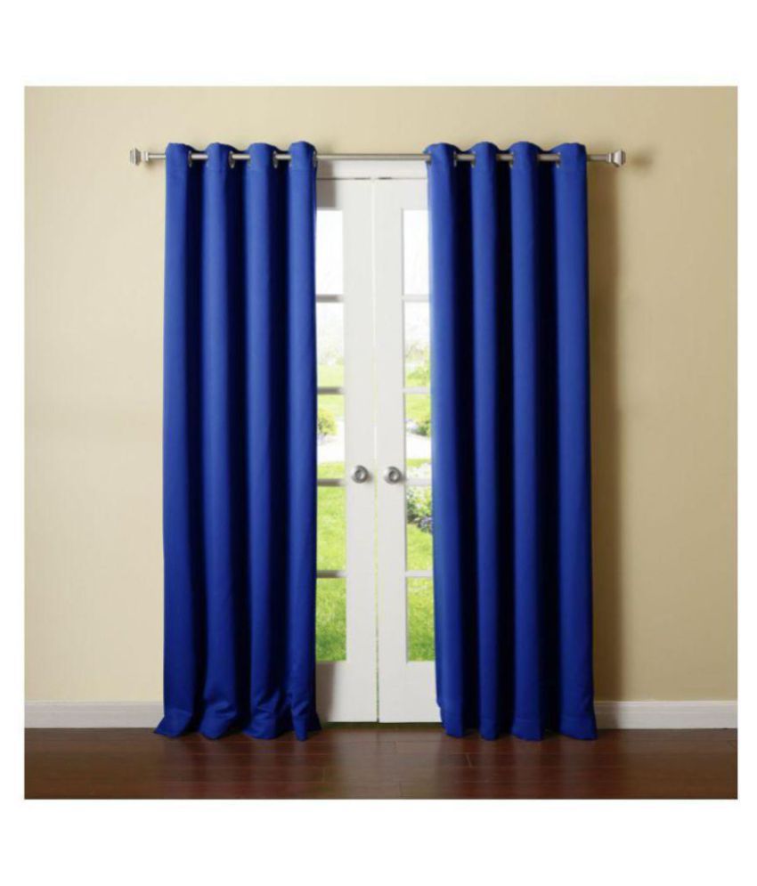     			Phyto Home Solid Semi-Transparent Eyelet Window Curtain 5 ft Pack of 2 -Blue