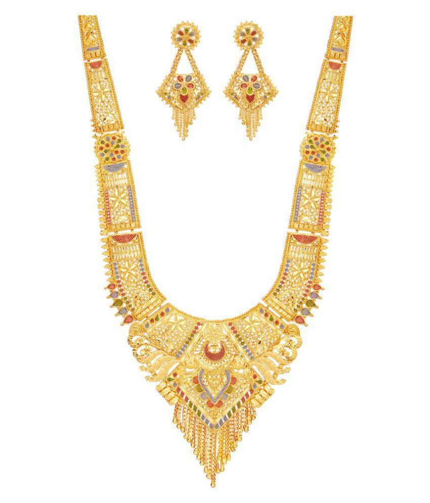 Mansiyaorange Multi Color Long Haram Traditional 22kt Gold Plated Necklace Set Combo Buy 