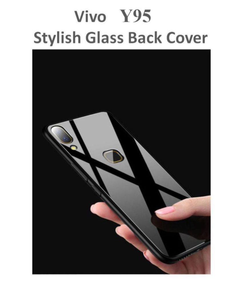 Vivo Y95 Mirror Back Covers Kovado Black 360° Luxurious Toughened Glass Back Case Plain Back 6027