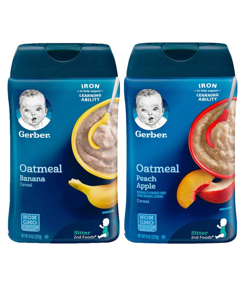 Gerber Oatmeal & Banana + Oatmeal Peach Apple Infant Cereal for 6