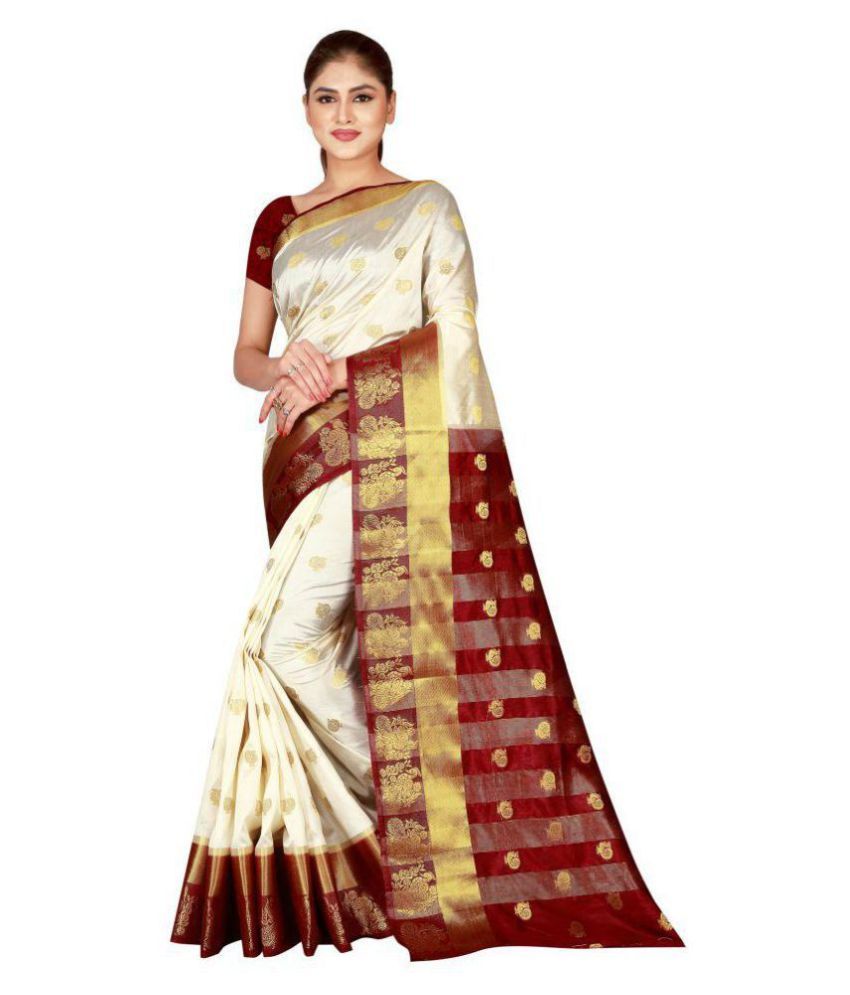white and maroon wedding saree