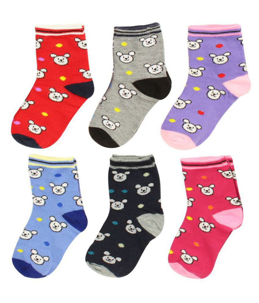 Neska Moda Cotton Ankle Length Multicolor Kids 6 Pair Socks For 9 To 11 Years
