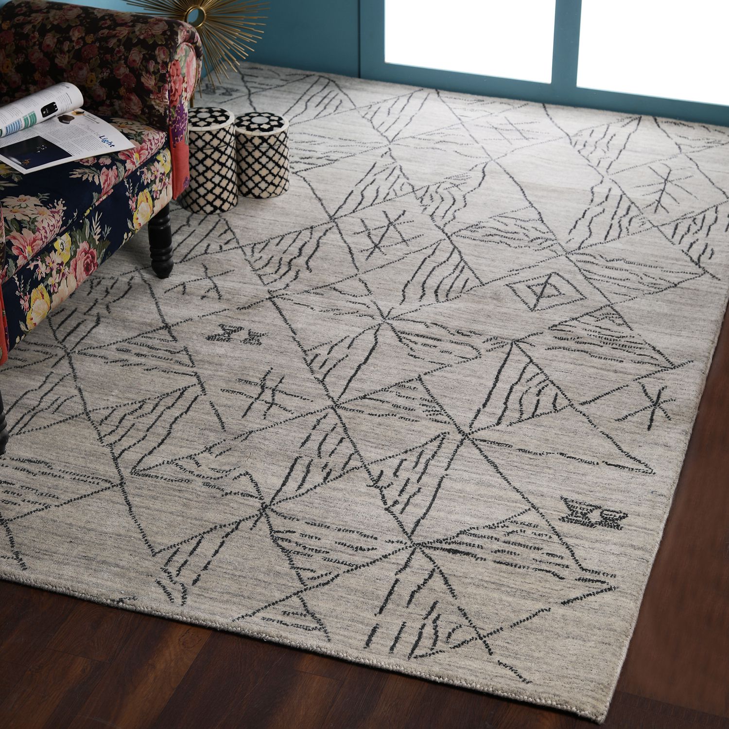     			PEQURA Beige Wool Carpet Geometrical 5x7 Ft