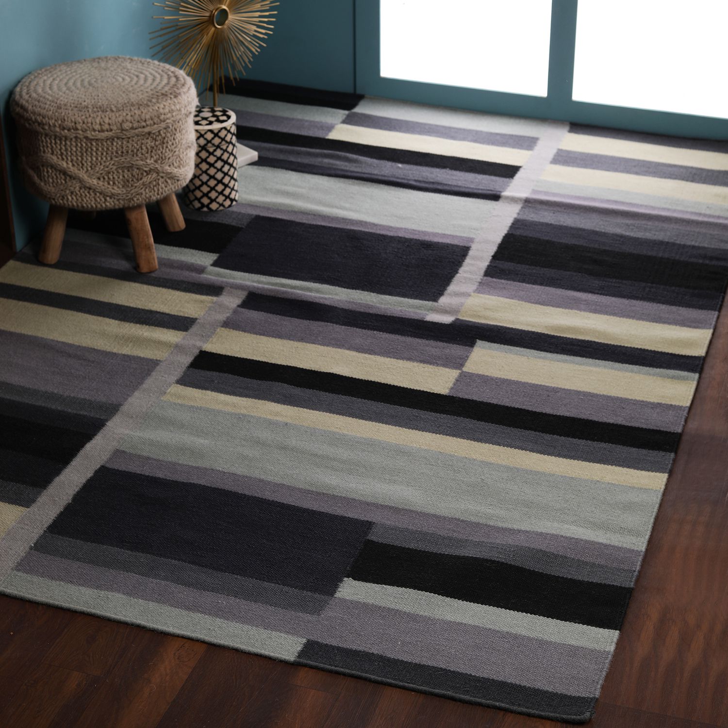     			PEQURA Gray Wool Carpet Abstract 5x8 Ft