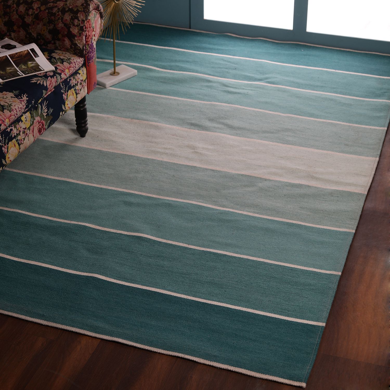     			PEQURA Green Wool Carpet Stripes 5x8 Ft