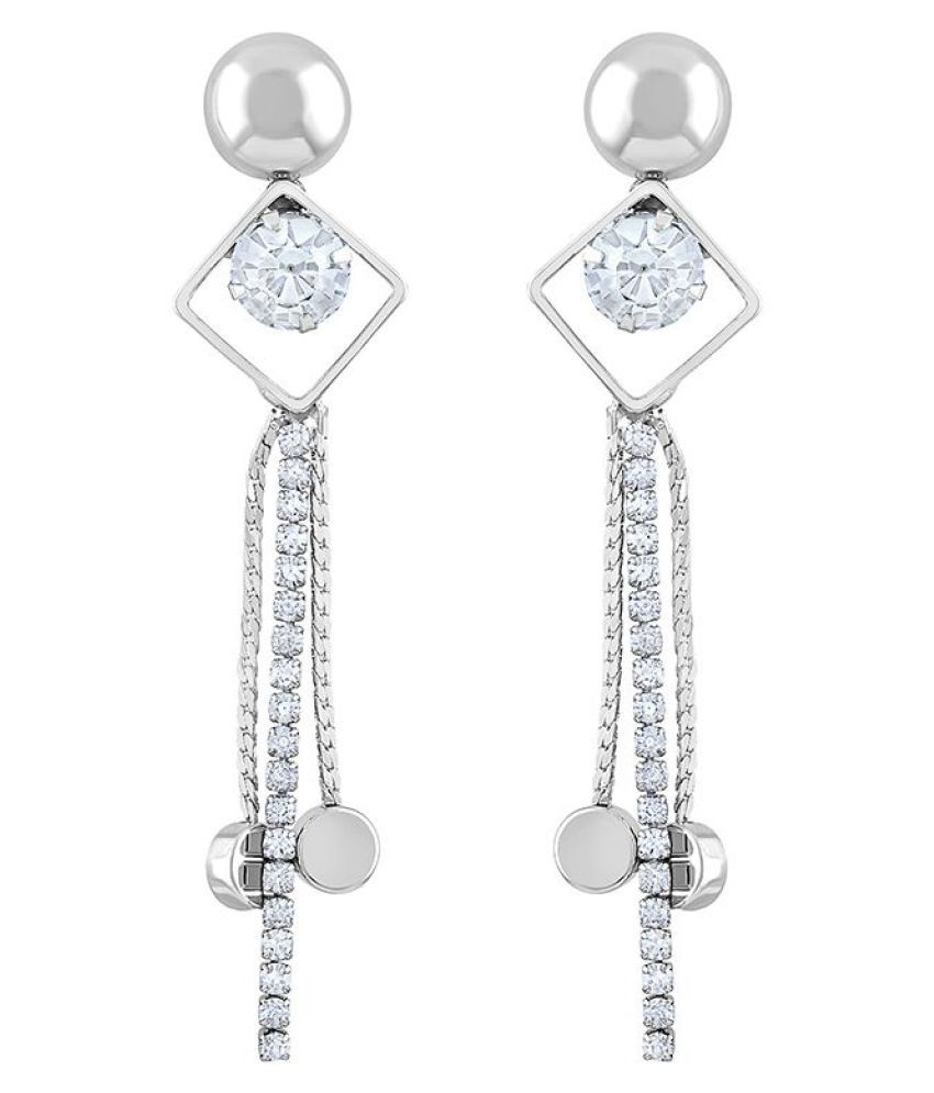     			Asmitta Modern White Stone Rhodium Plated Dangle Earring For Women