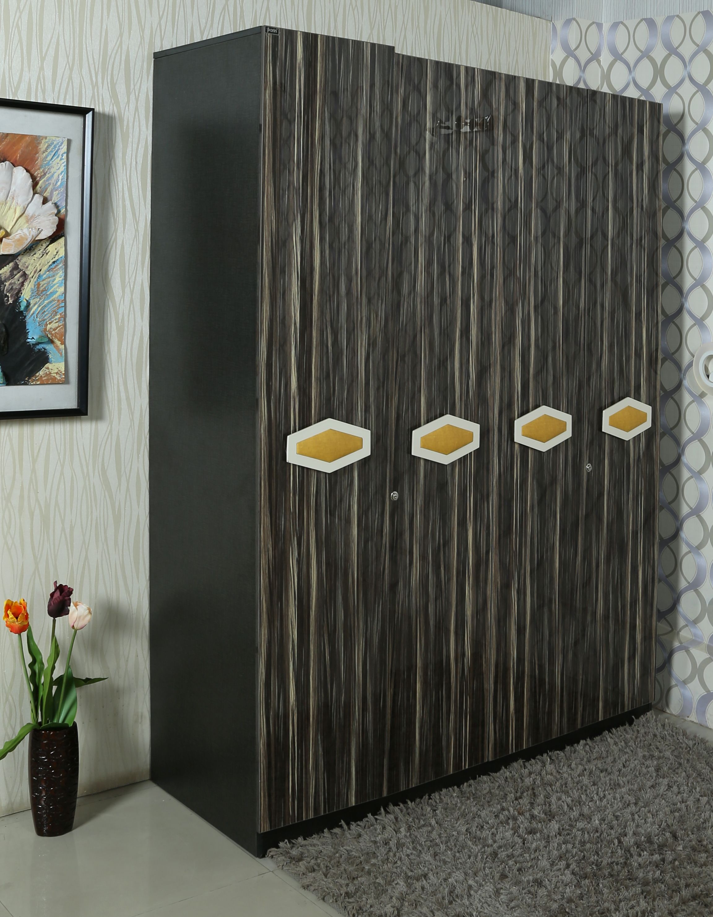 Honeycomb Four Door Wardrobe In Brown Colour By Parin