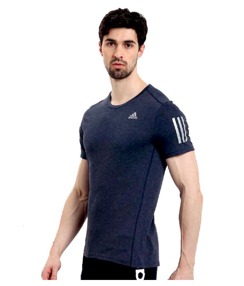 Adidas Cotton Blend Navy Solids T-Shirt 
