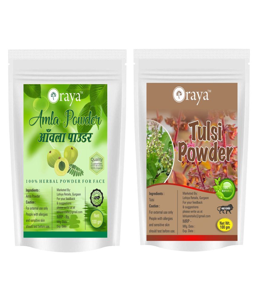     			ORAYA 100% Pure Amla Powder And Tulsi Powder For Hair & Skin Face Pack 200 gm Pack of 2