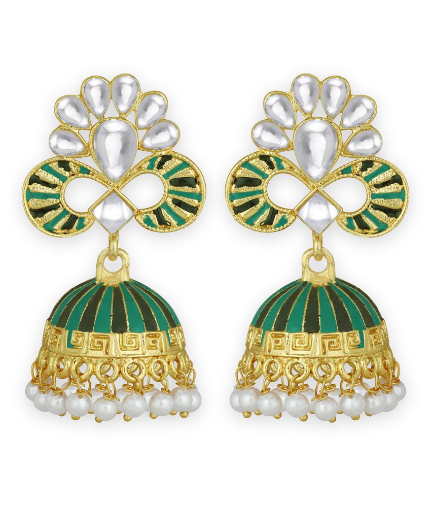     			Spargz Meenakari Alloy Gold Plated Kundan & Bead Jhumki Earring For Women
