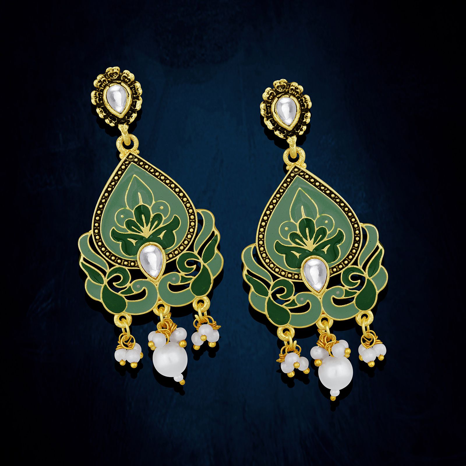     			Spargz Peacock Meenakari Alloy Gold Oxidize Plated Kundan Dangle Earring For Women