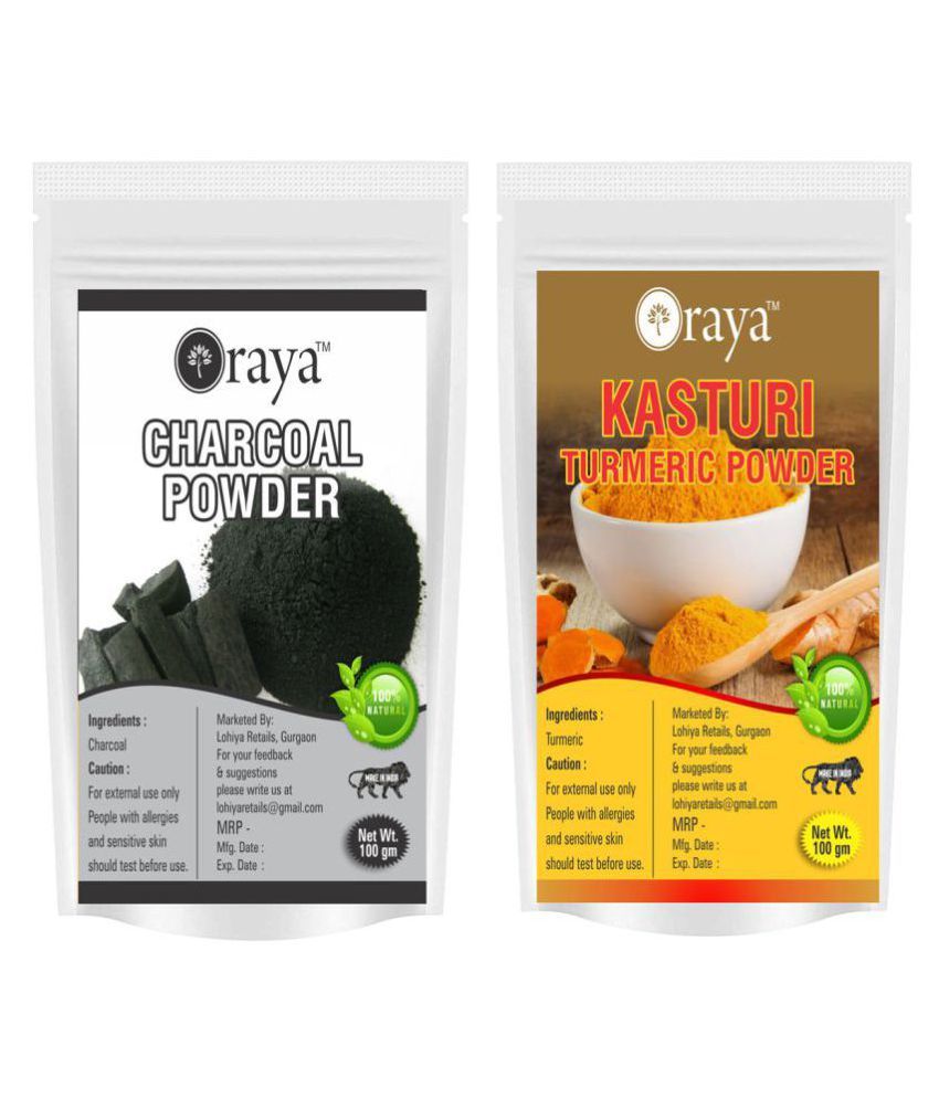     			ORAYA 100% Pure Activated Charcoal Powder And Haldi  Powder Face Pack 200 gm Pack of 2