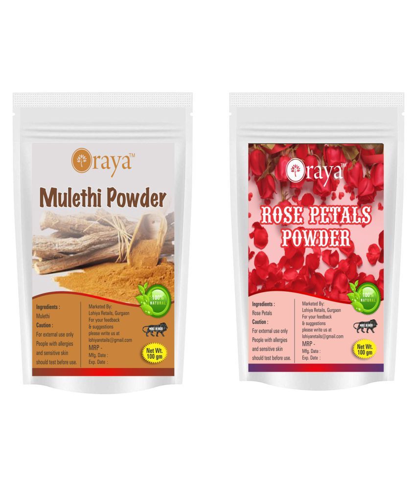     			ORAYA 100% Pure Mulethi(Licorice) Powder And Rose Petal Powder Face Pack 200 gm Pack of 2