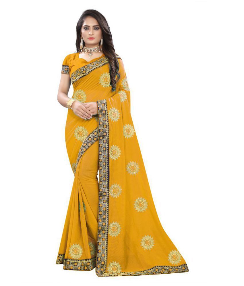 Kalpana Creation Yellow Chiffon Saree Buy Kalpana Creation Yellow