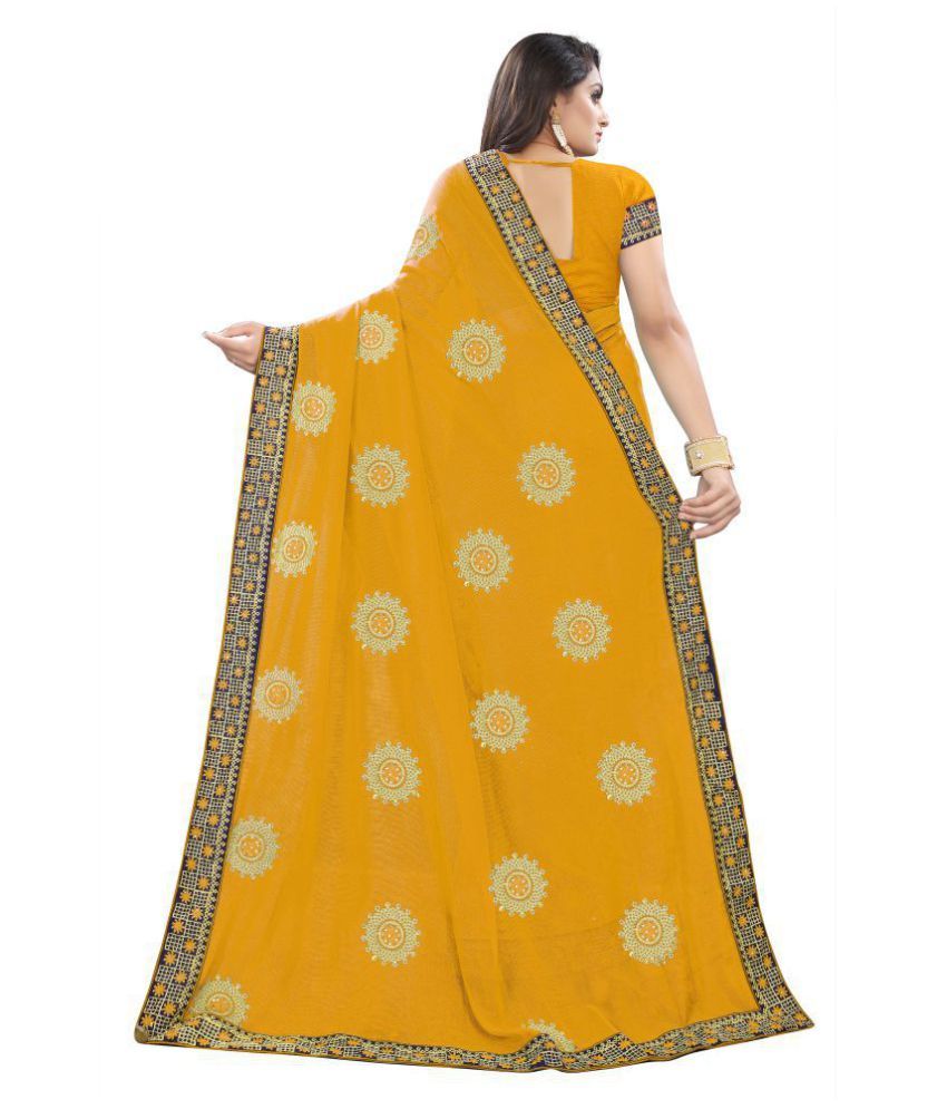 Kalpana Creation Yellow Chiffon Saree Buy Kalpana Creation Yellow