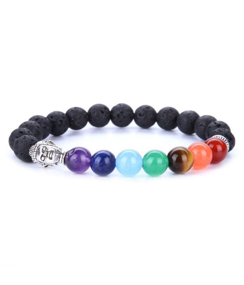     			7 Chakra Natural Lava Stone Beads Bracelet Elastic Buddha head Bracelet 243