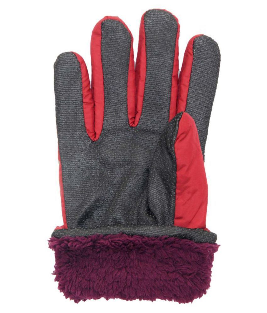 Tiekart Red Windproof Designer Warm Winter Gloves With Fur Lining