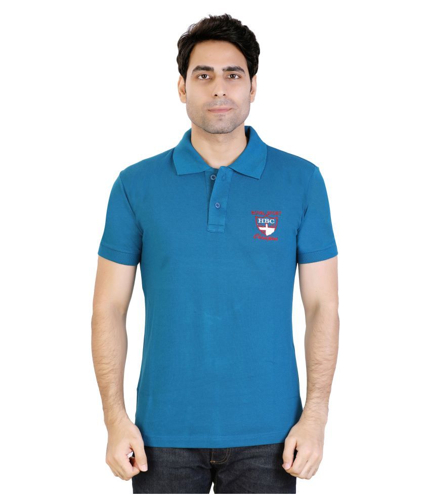     			Awack Blue Cotton Blend Polo T-Shirt