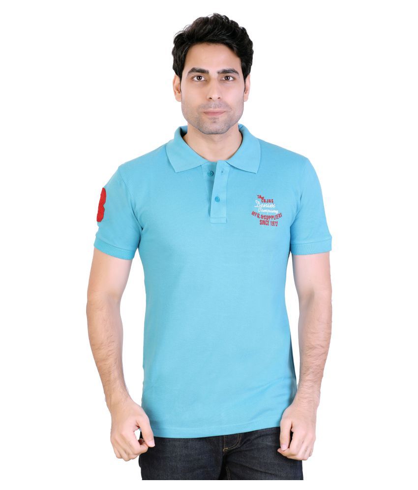     			Awack Blue Cotton Blend Polo T-Shirt