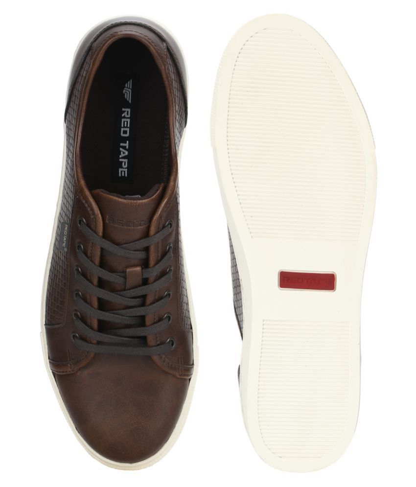 red tape brown leather sneakers