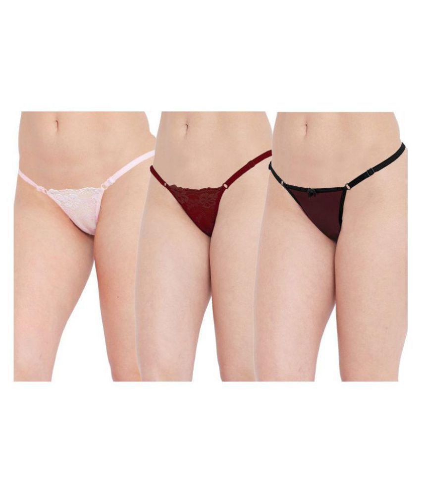     			N-Gal - Multicolor Nylon Embroidered Women's Thongs ( Pack of 3 )