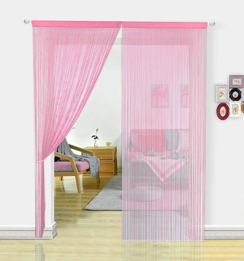     			YUTIRITI Set of 2 Door Ring Rod Polyester Curtains Light Pink