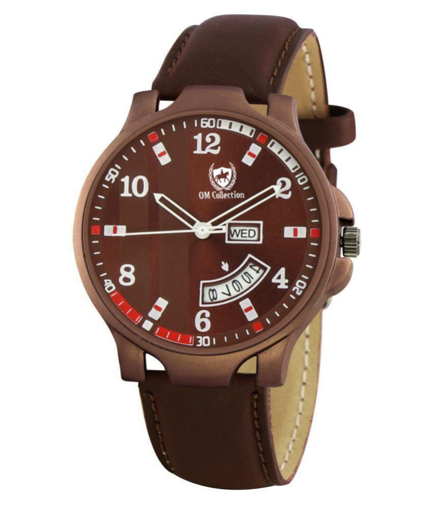     			Om Collection - Brown Leather Analog Men's Watch
