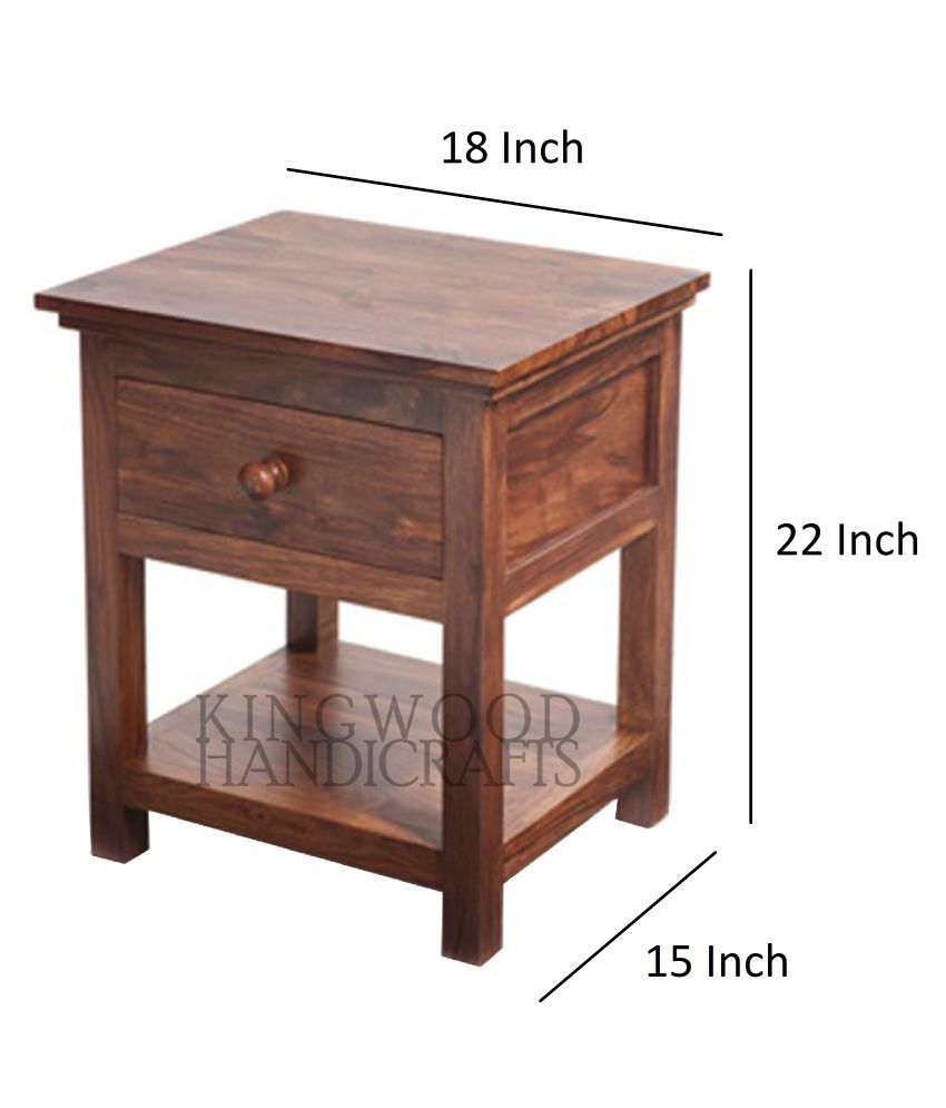 Kingwood Furniture Single Drawer Bed Side Table In Sheesham Wood With Honey Finish Size 18 X 15 22 Inches