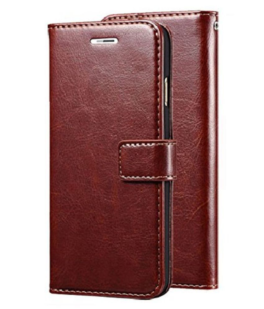     			Oppo A3s Flip Cover by KOVADO - Brown Original Vintage Look Leather Wallet Case