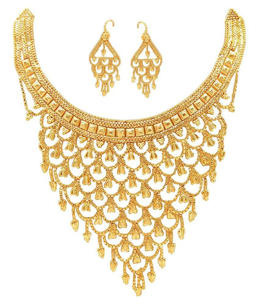 Mansiyaorange Alloy Golden Long Haram Traditional 22kt Gold Plated Necklace Set Combo Buy 