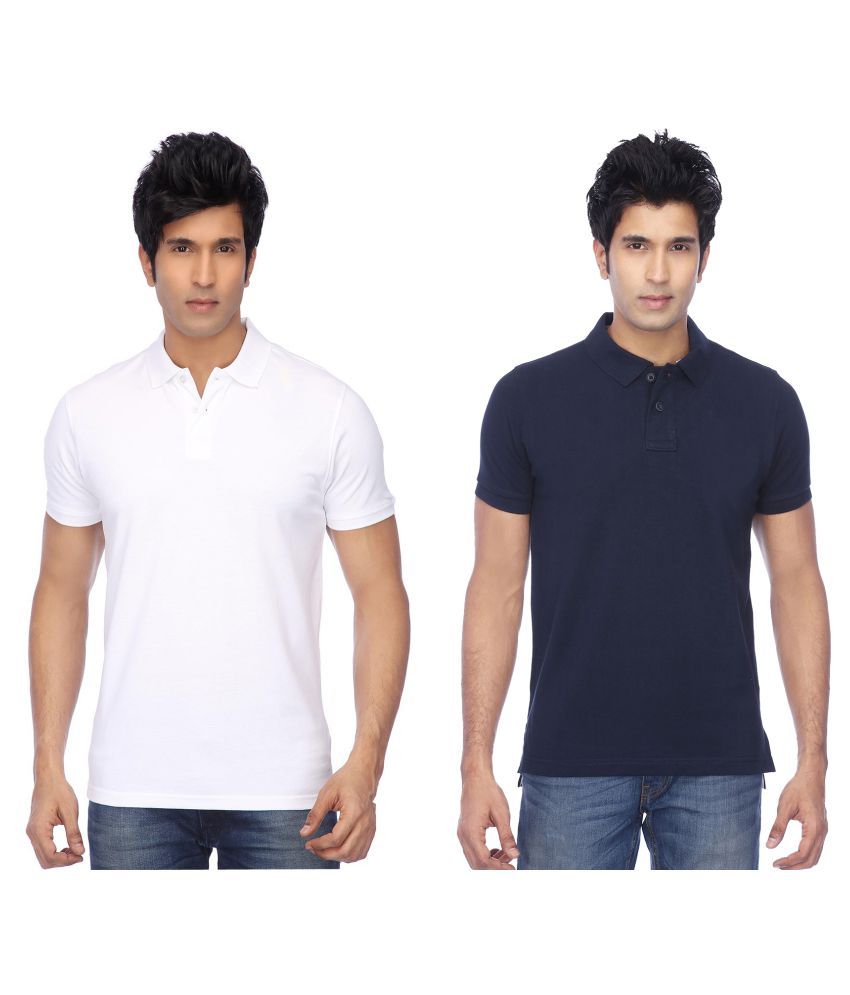     			Funky Guys Pack of 2 Cotton Blend Slim Fit Solid Half Sleeves Men's Polo T Shirt ( Multicolor )