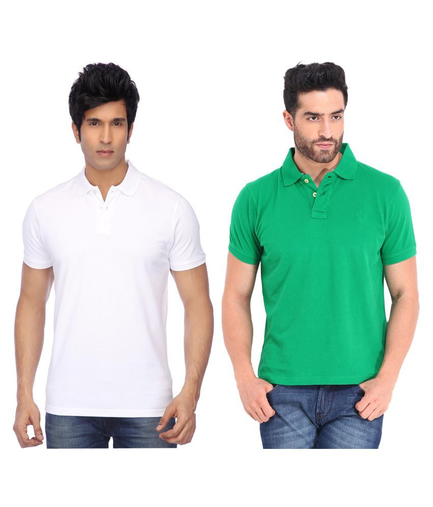     			Funky Guys Polyester Cotton Multicolor Plain Polo T Shirt