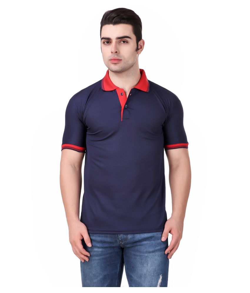     			Funky Guys Polyester Cotton Navy Plain Polo T Shirt