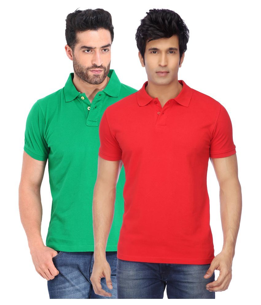     			Funky Guys Pack of 2 Cotton Blend Slim Fit Solid Half Sleeves Men's Polo T Shirt ( Multicolor )