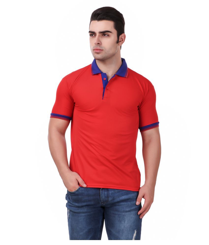     			Funky Guys Polyester Cotton Red Plain Polo T Shirt