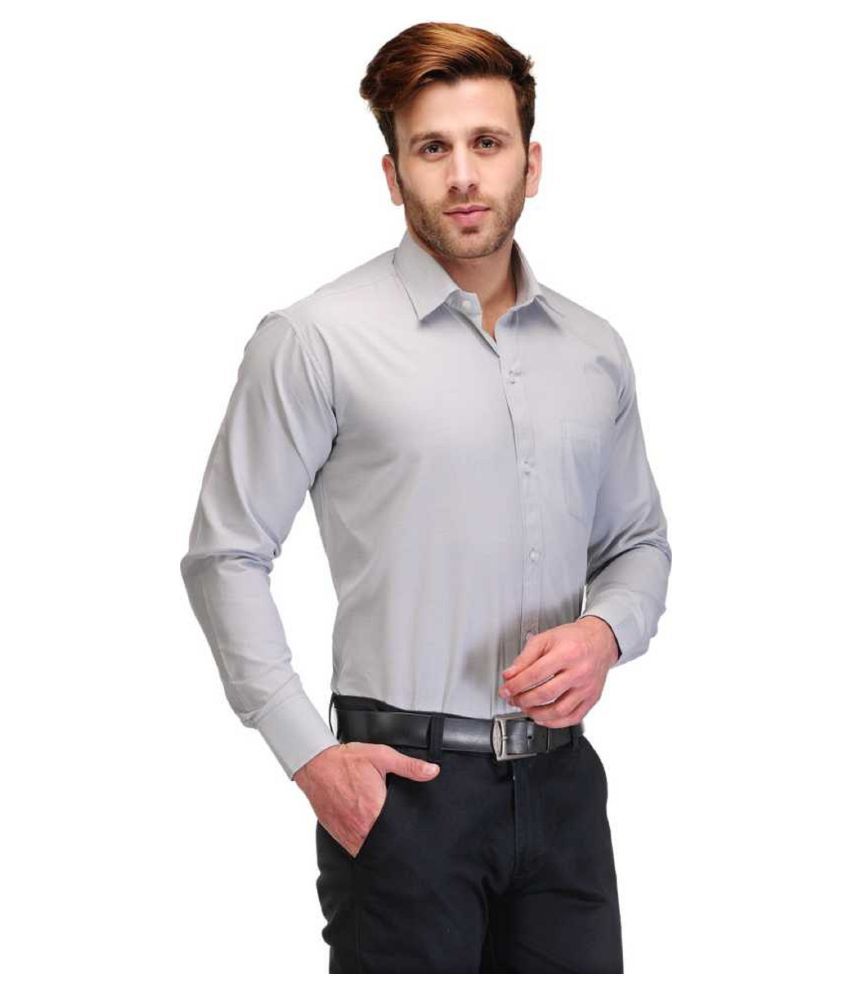 MESH 100 Percent Cotton Grey Solids Formal Shirt - Buy MESH 100 Percent ...