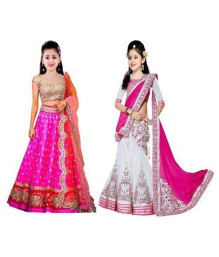 Indi Baby Girls Lehenga Choli Golden Thread Party Wear Embroidered