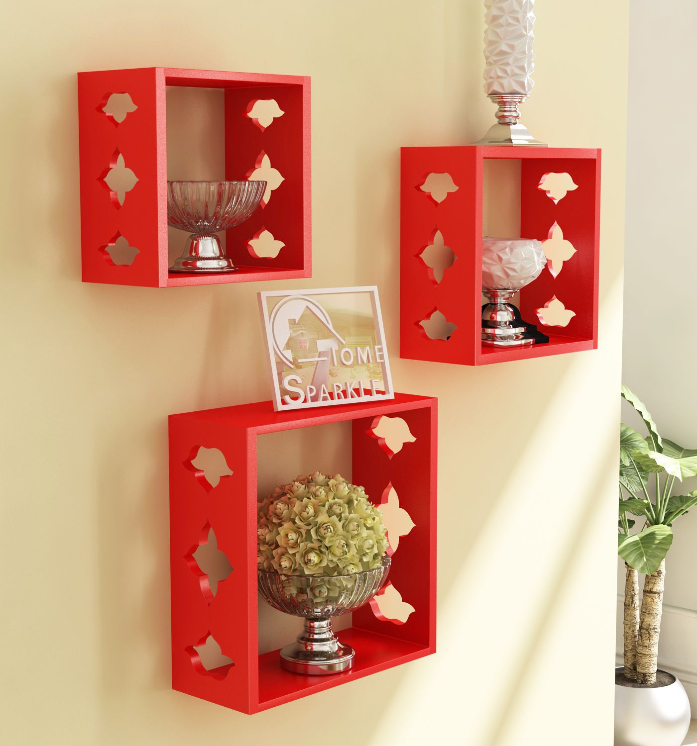 Home Sparkle MDF 3 Cube Shelves For Wall Décor -Suitable For Living Room/Bed Room (Designed By Craftsman)