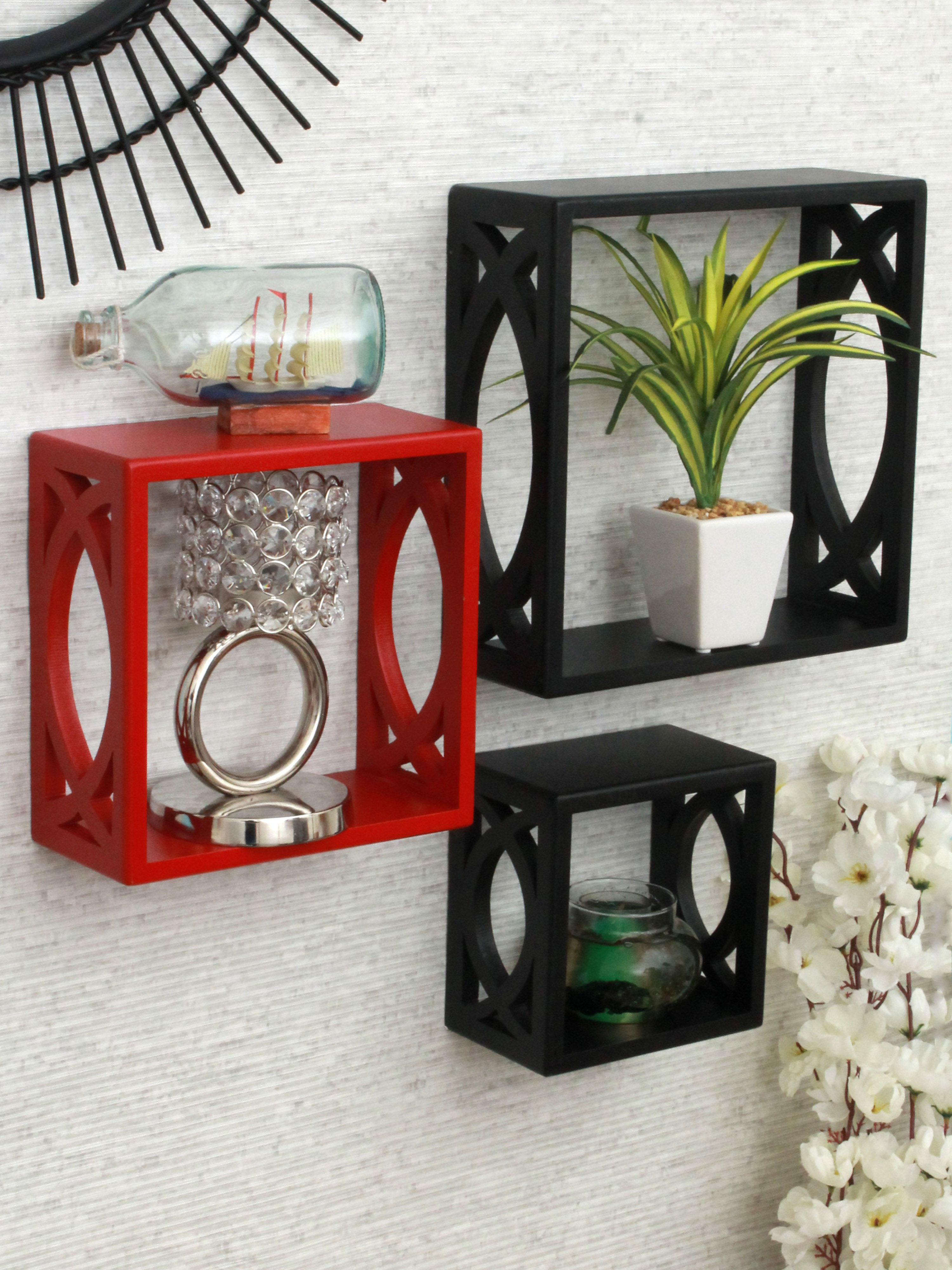 Home Sparkle MDF Set of 3 cube Wall Shelves For Wall Décor -Suitable For Living Room/Bed Room (Designed By Craftsman)