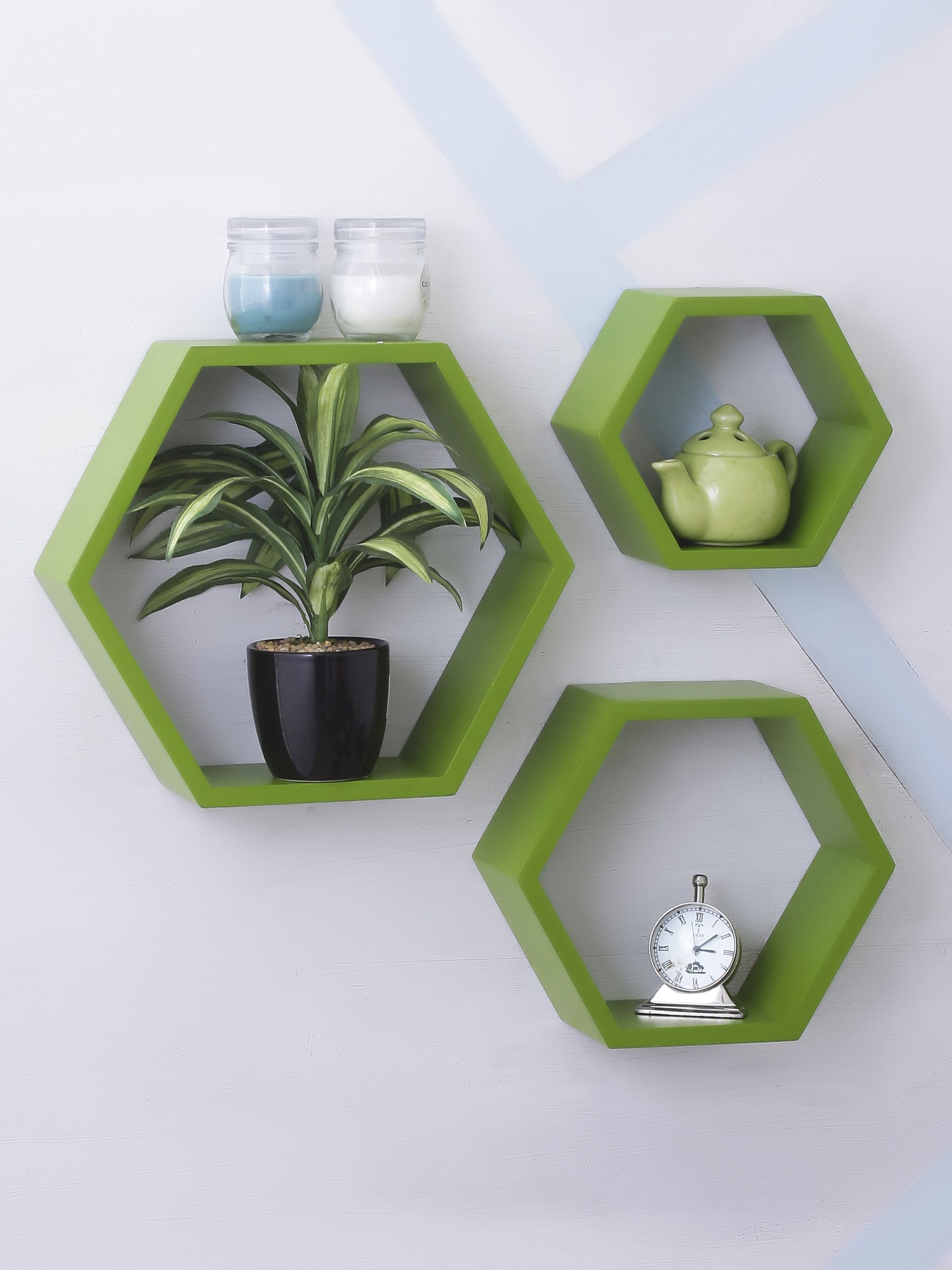 Home Sparkle MDF Set of 3 Hexagon Wall Shelves For Wall Décor -Suitable For Living Room/Bed Room (Designed By Craftsman)