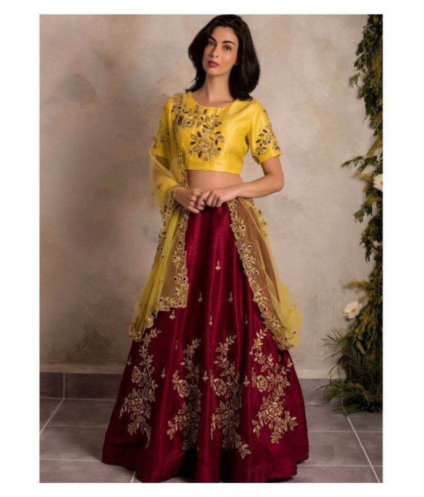 Yellow and maroon lehenga clearance