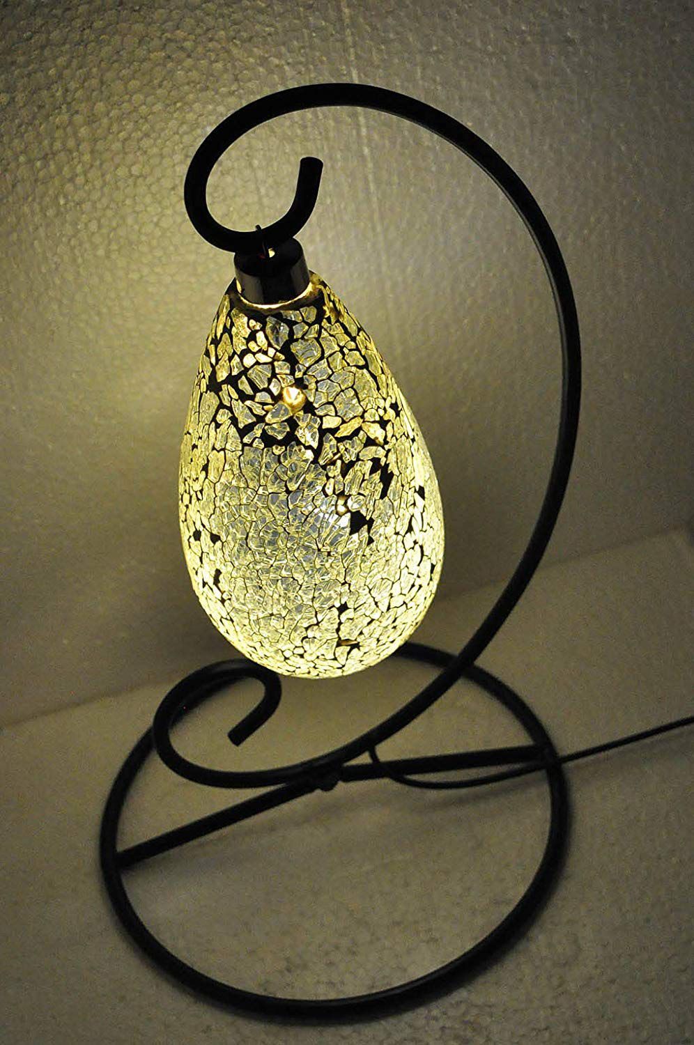 Lalhaveli Glass Crackle Lamp With Small Stand and String Glass Table